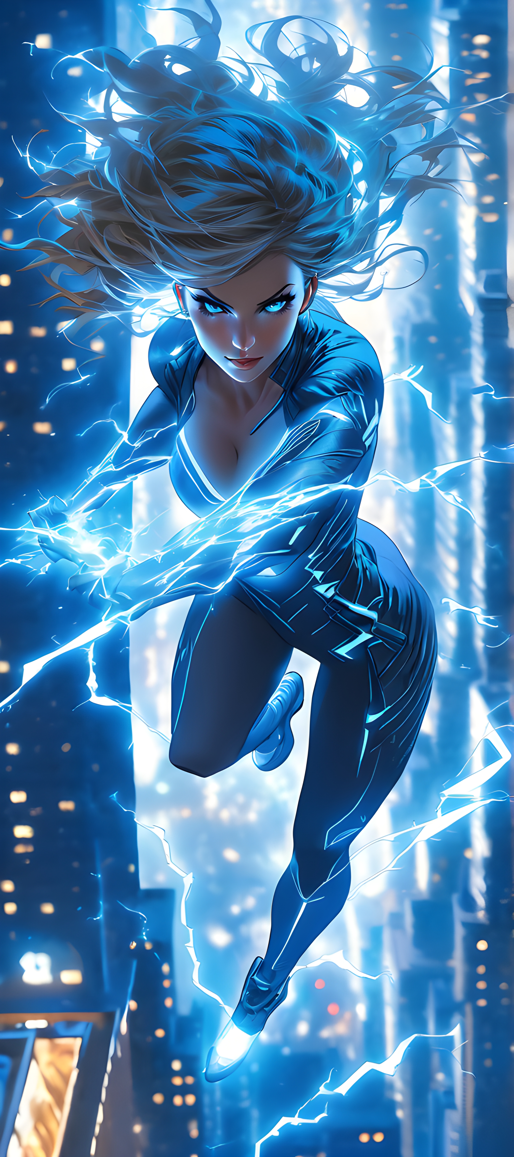 Пример генерации по промпту «Amazing lightingbolt woman, blue color, she»